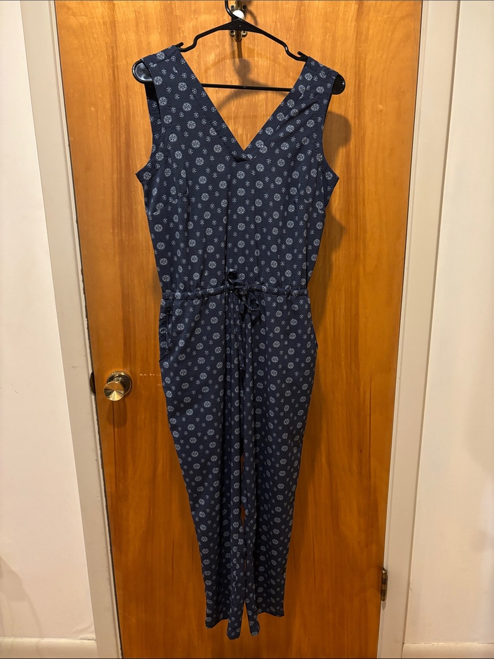 Toad&Co Navy Printed V-Neck Sleeveless Jumpsuit
